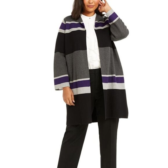 Calvin Klein Striped Open Front Cardigan - Picture 1 of 8